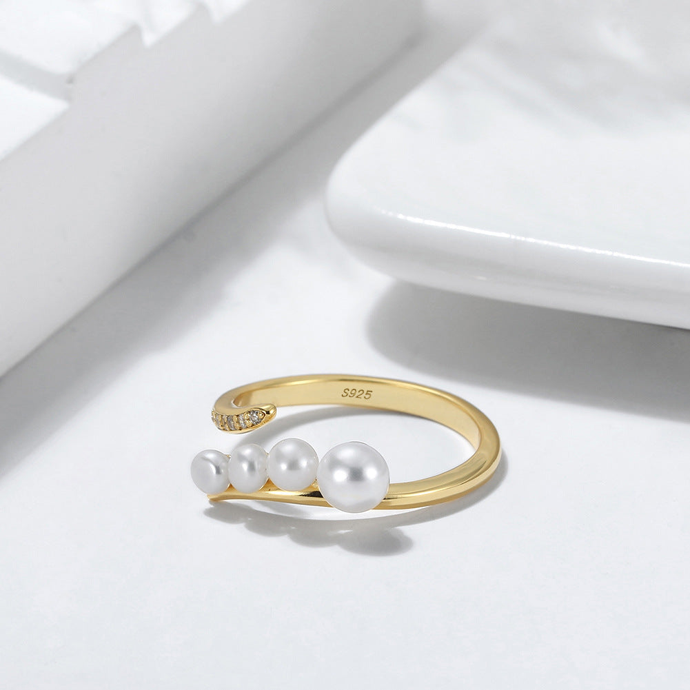 925 Sterling Silver Natural Pearl Ring Fashion Jewelry Gift for Women Girls