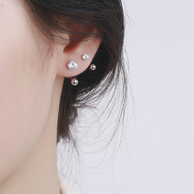 925 Sterling Silver Zircon Screw Back Stud Earrings