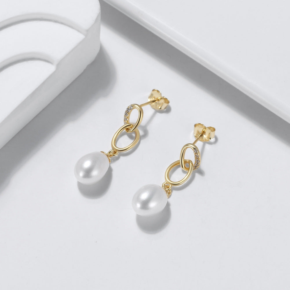 925 Sterling Silver Natural Pearl Earrings Fashion Jewelry Gift for Women Girl