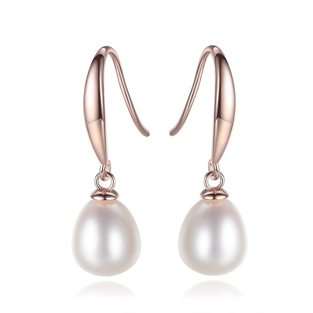 925 Sterling Silver Natural Pearl Drop Hook Earrings Fashion Jewelry Gift for Women Girls