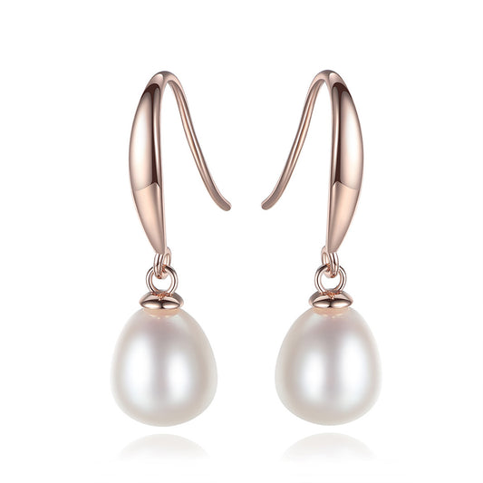 925 Sterling Silver Natural Pearl Drop Hook Earrings Fashion Jewelry Gift for Women Girls