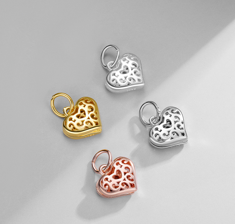 925 Sterling Silver Charm Hollow Heart For Jewelry DIY