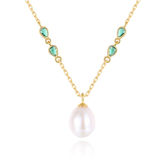 925 Sterling Silver Natural Pearl Drop Necklace Fashion Jewelry Gift for Women Girls