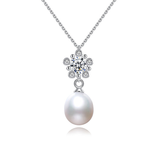 925 Sterling Silver Natural Pearl Drop Necklace Fashion Jewelry Gift for Women Girls