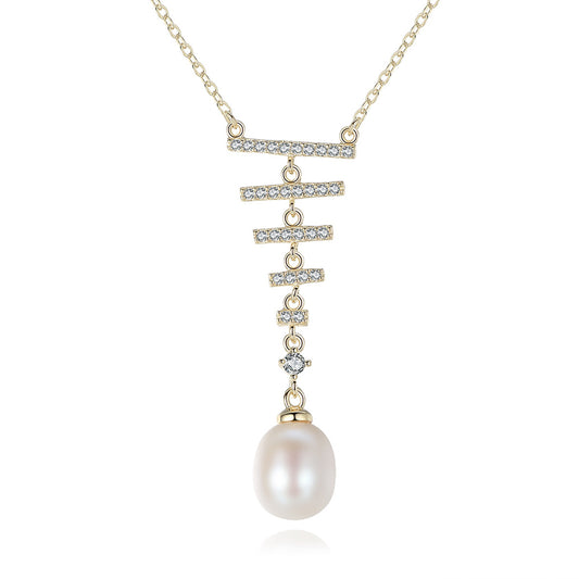 925 Sterling Silver Natural Pearl Drop Necklace Fashion Jewelry Gift for Women Girls