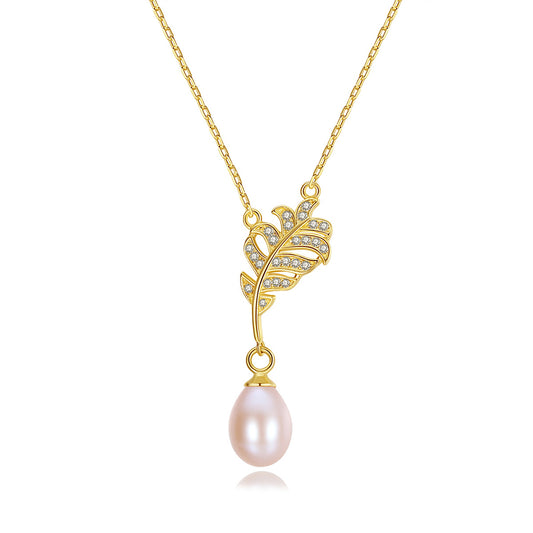 925 Sterling Silver Natural Pearl Drop Necklace Fashion Jewelry Gift for Women Girls