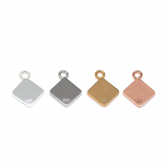 925 Sterling Silver Blank Square Charm For Jewelry DIY