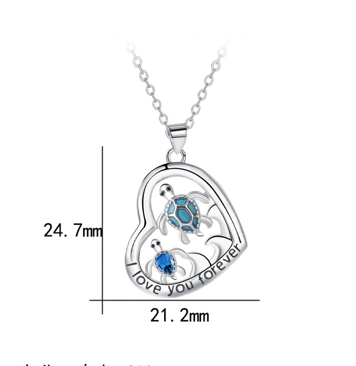 Copper With Silver Plated Heart Turtles Pendant Necklace