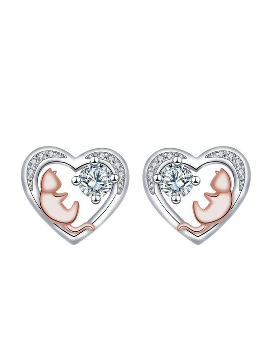 Cute Cat & Heart Design Earrings, Earrings for Women & Girls, Fashion Jewelry for Party, Daily Decor, Trendy All-match & Exquisite Jewelry for Birthday Gift