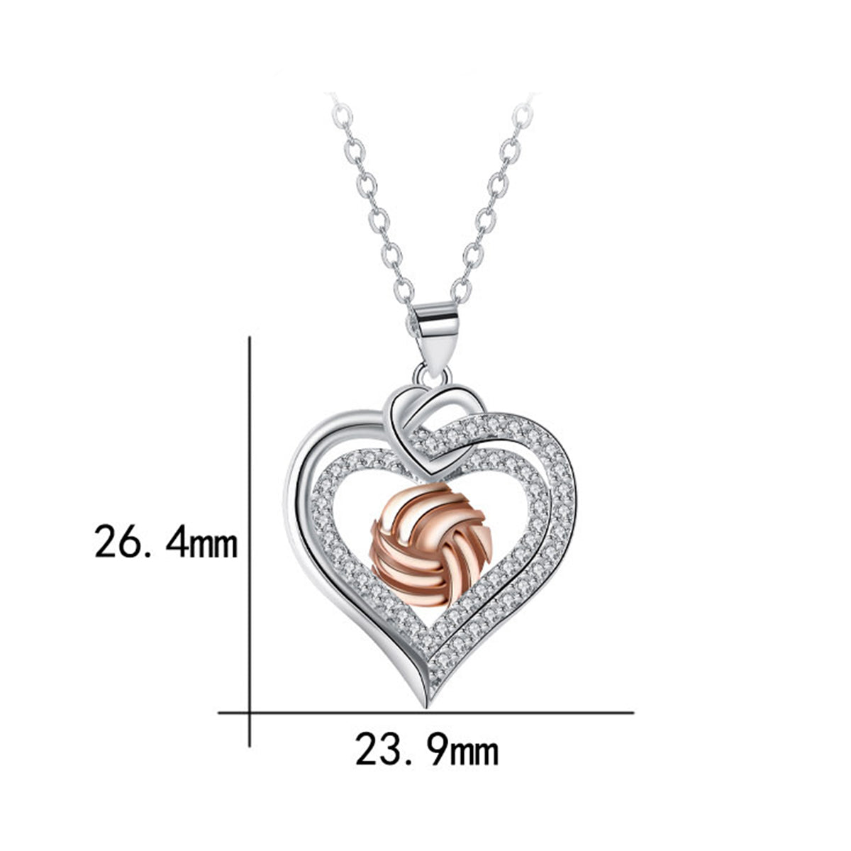 Copper With Silver/Rosegold Plated Heart Pendant Necklace