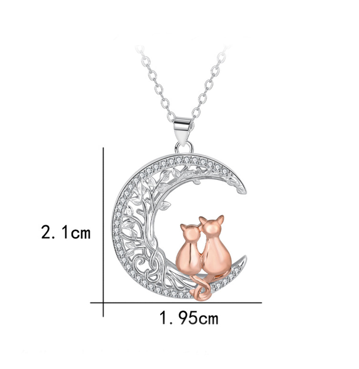 Copper With Silver/Rosegold Plated Moon Cats Pendant Necklace