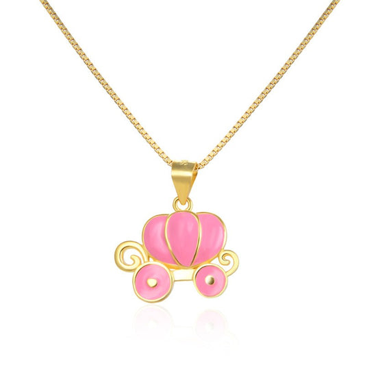 925 Sterling Silver Pumpkin carts Cute Necklace
