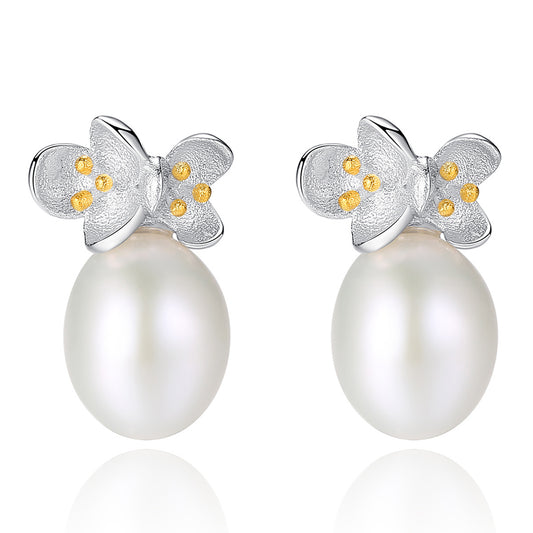 925 Sterling Silver Natural Pearl Stud Earrings Fashion Jewelry Gift for Women Girls