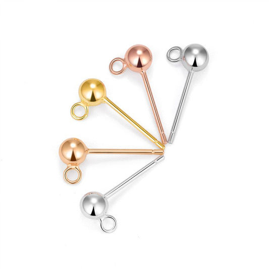 925 Sterling Silver Earstud 3mm 4mm ball with split-loop For Jewelry DIY