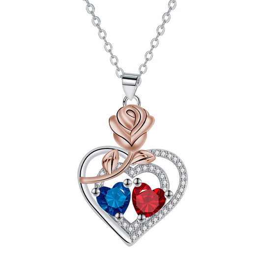 Copper With Silver/Rosegold Plated Heart Pendant Necklace