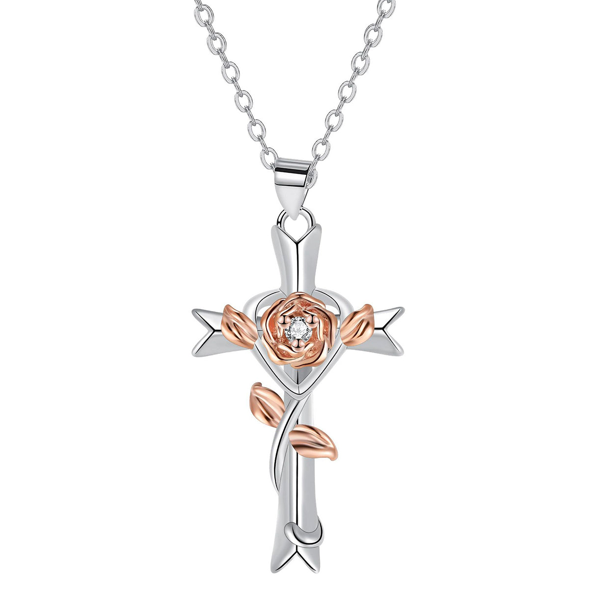 Copper With Silver/Rosegold Plated Cross Pendant Necklace