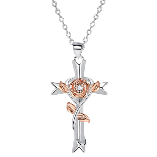 Copper With Silver/Rosegold Plated Cross Pendant Necklace