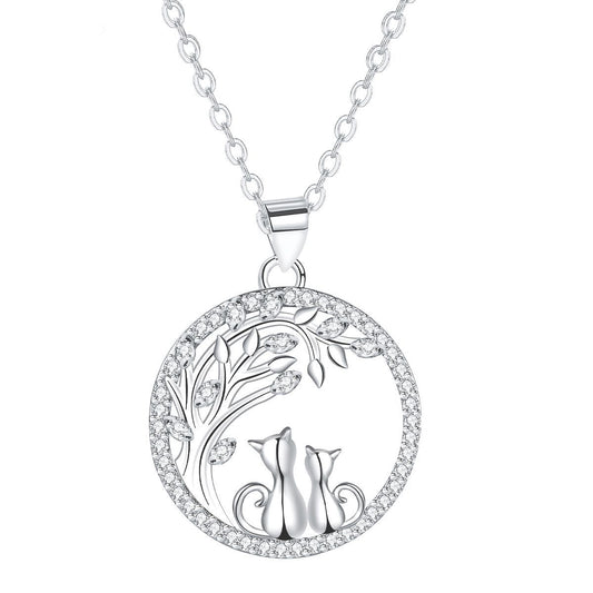 Copper With Silver Plated Cats Pendant Necklace for Women
