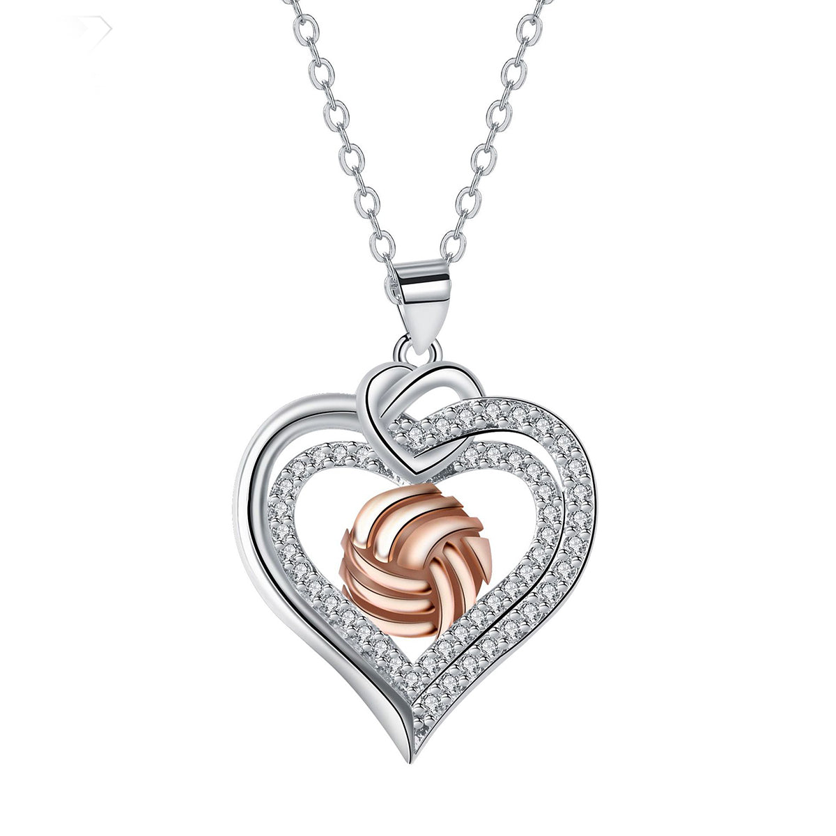 Copper With Silver/Rosegold Plated Heart Pendant Necklace