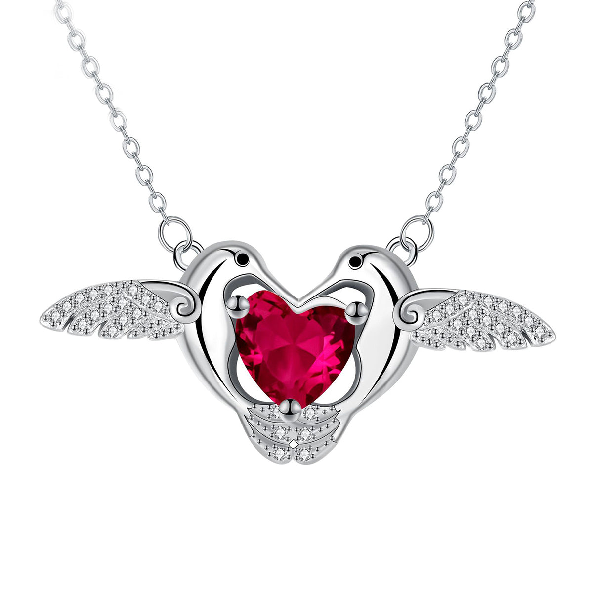 Copper With Silver Plated Heart Wings Pendant Necklace