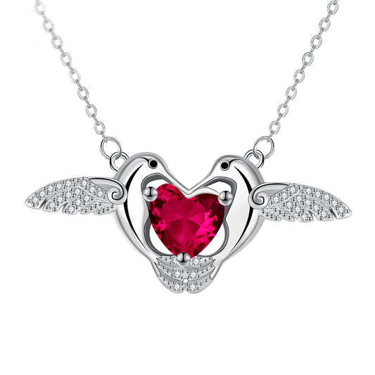 Copper With Silver Plated Heart Wings Pendant Necklace