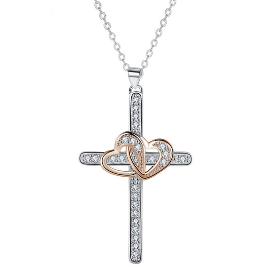 Copper With Silver/Rosegold Plated Cross Heart Pendant Necklace