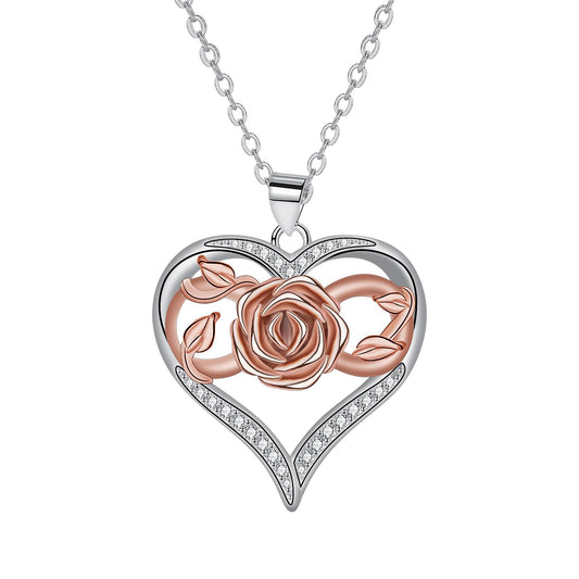 Copper With Silver/Rosegold Plated Heart Pendant Necklace