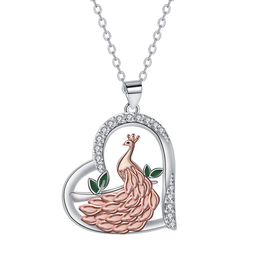 Copper With Silver/Rosegold Plated Peacock Pendant Necklace