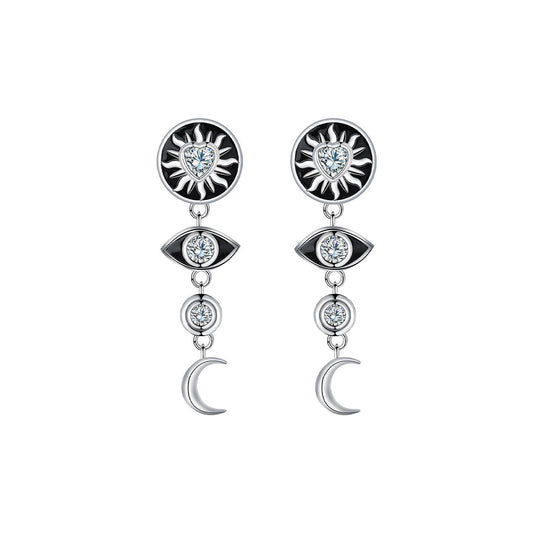 Copper With Silver Plated Fashion Jewelry Moon Star Long Earrings