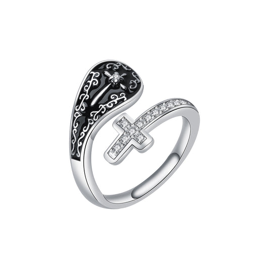 Copper With Silver Plated Cross Fashion Ring