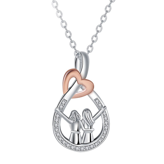 Copper With Silver Plated/Rosegold Sister Heart Pendant Necklace