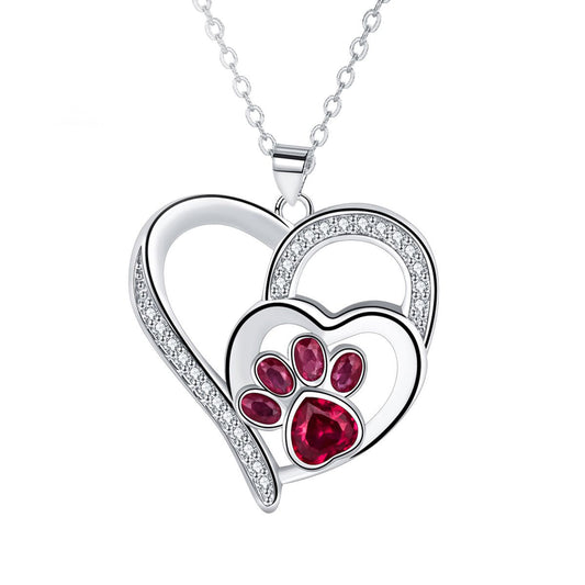 Copper With Silver Plated Heart Paw Pendant Necklace