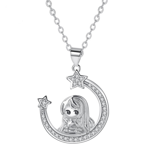 Copper With Silver Plated Girl Stars Pendant Necklace