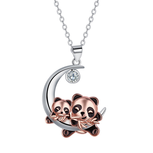 Copper With Silver/Rosegold Plated Pandas Pendant Necklace