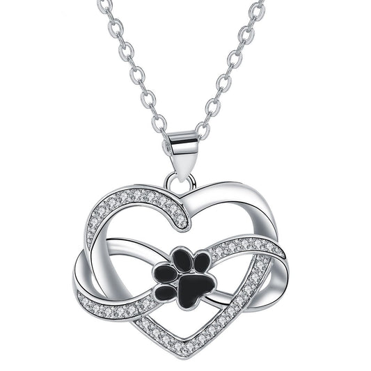 Copper With Silver/Rosegold Plated Heart Infinity Paw Pendant Necklace for Women