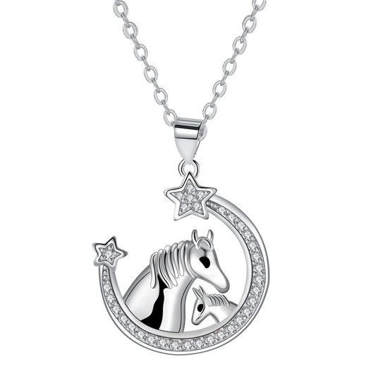 Copper With Silver Plated Star Unicorn Pendant Necklace