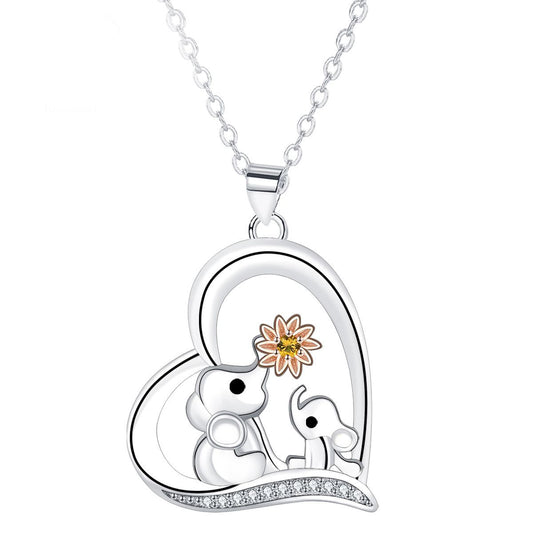 Copper With Silver/Rosgold Plated Heart Elephants Pendant Necklace