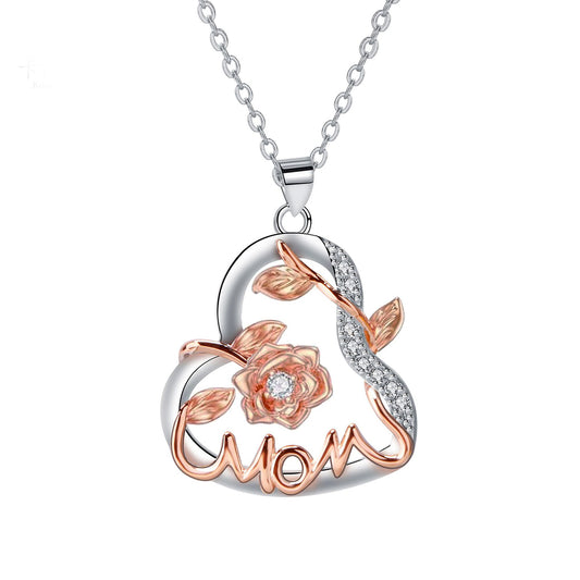 Copper With Silver/Rosegold Plated Heart Mom Pendant Necklace