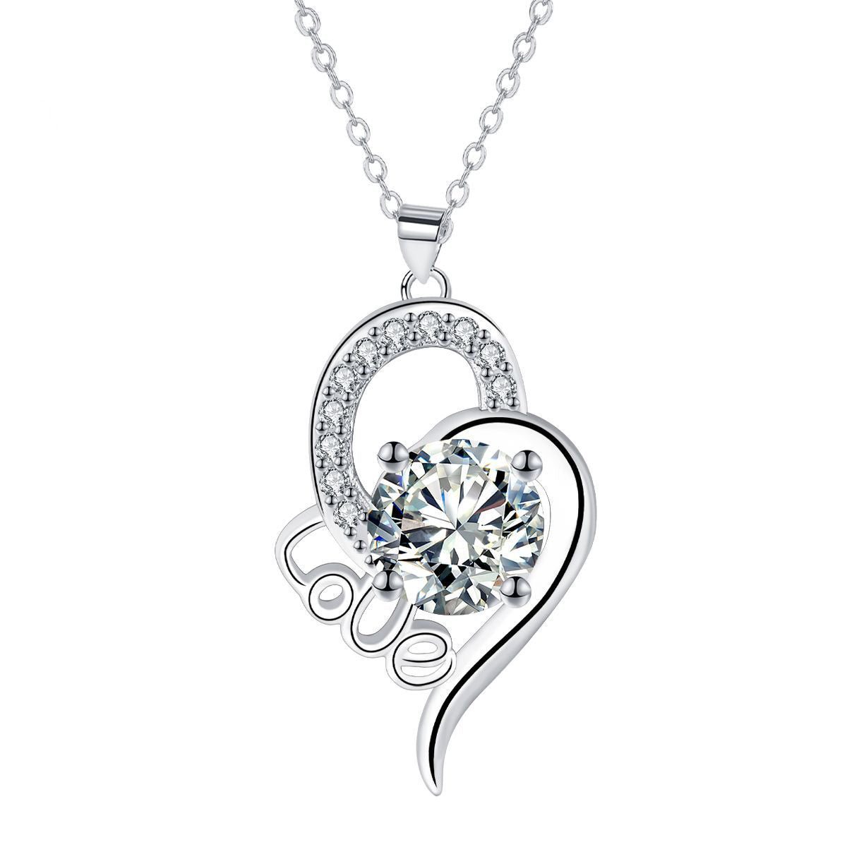 Copper With Silver Plated Foreve Heart Love Pendant Necklace