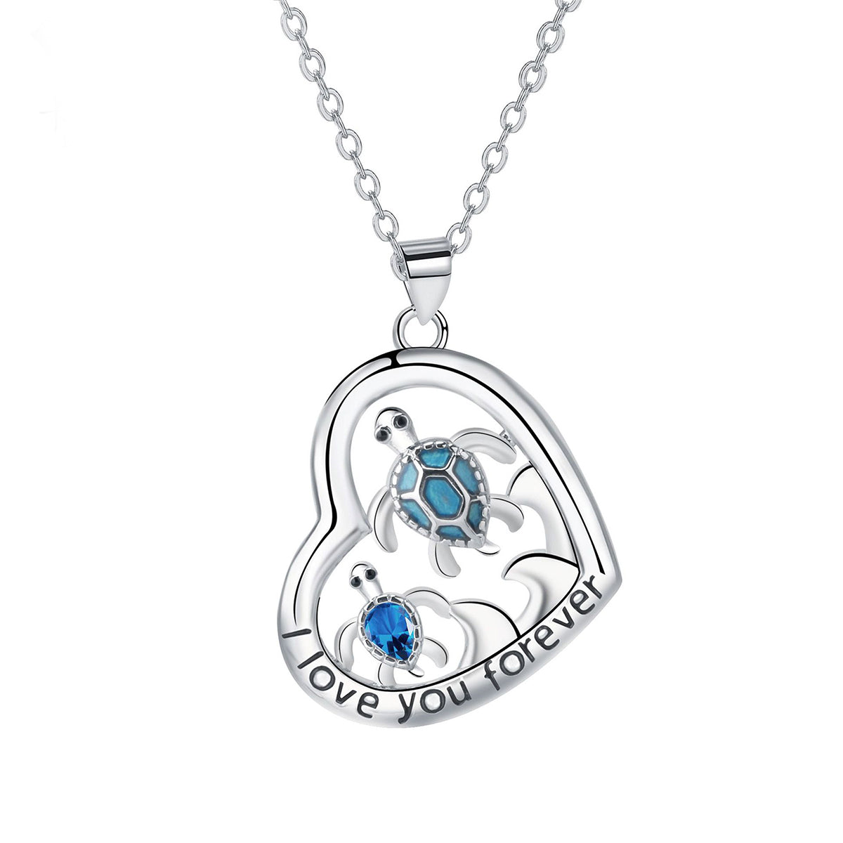 Copper With Silver Plated Heart Turtles Pendant Necklace