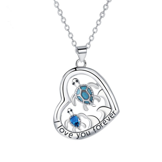 Copper With Silver Plated Heart Turtles Pendant Necklace