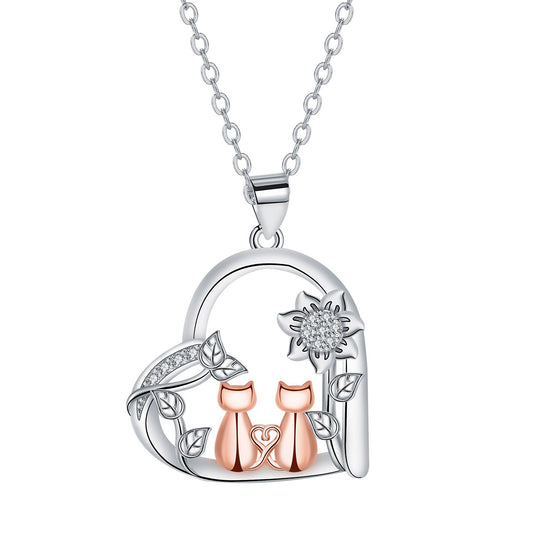 Copper With Silver/Rosegold Plated Heart Pendant Necklace