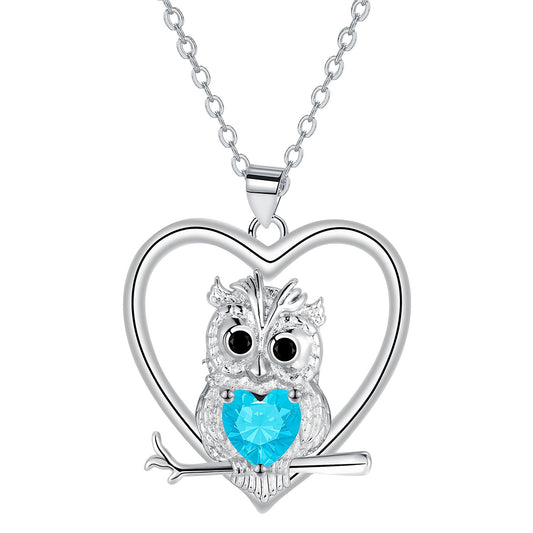 Copper With Silver Plated Heart Owl Pendant Necklace