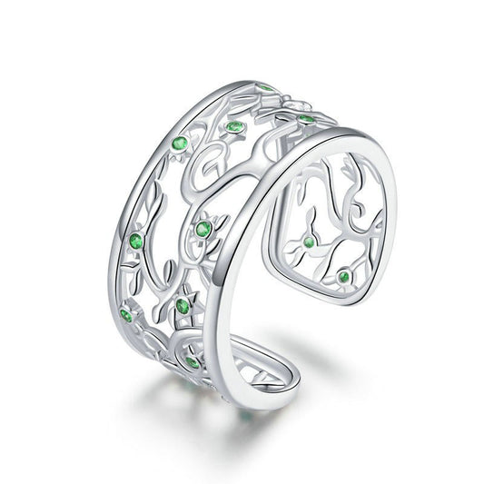 925 Sterling Silver Tree of Life Fashion Open Ring