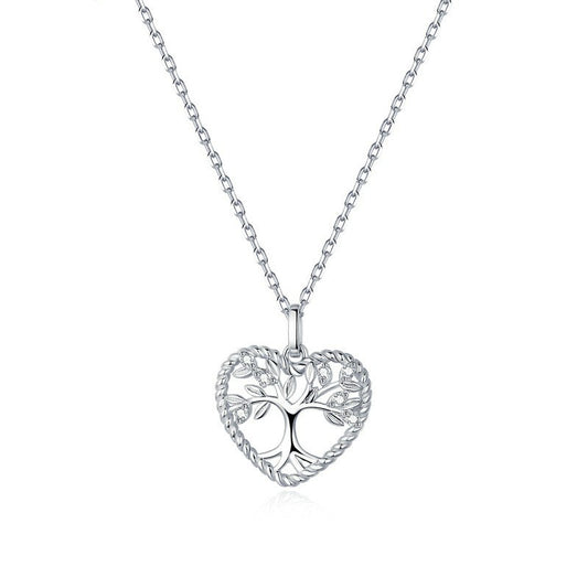 925 Sterling Silver Heart Tree of Life Fashion Necklace
