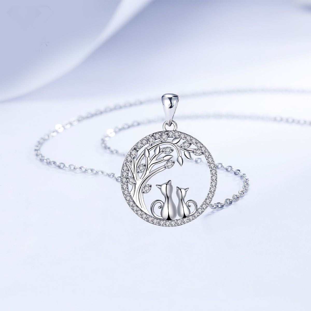 Copper With Silver Plated Cats Pendant Necklace for Women