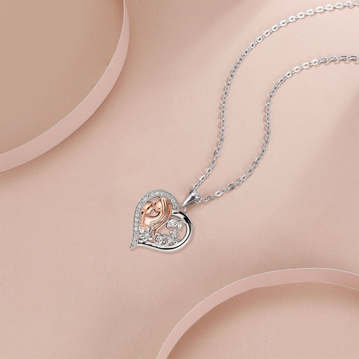 Copper With Silver/Rosegold Plated Heart Pendant Necklace