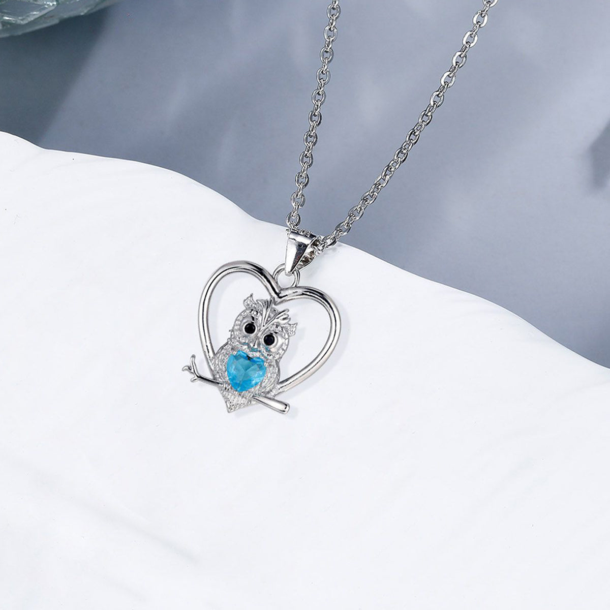 Copper With Silver Plated Heart Owl Pendant Necklace