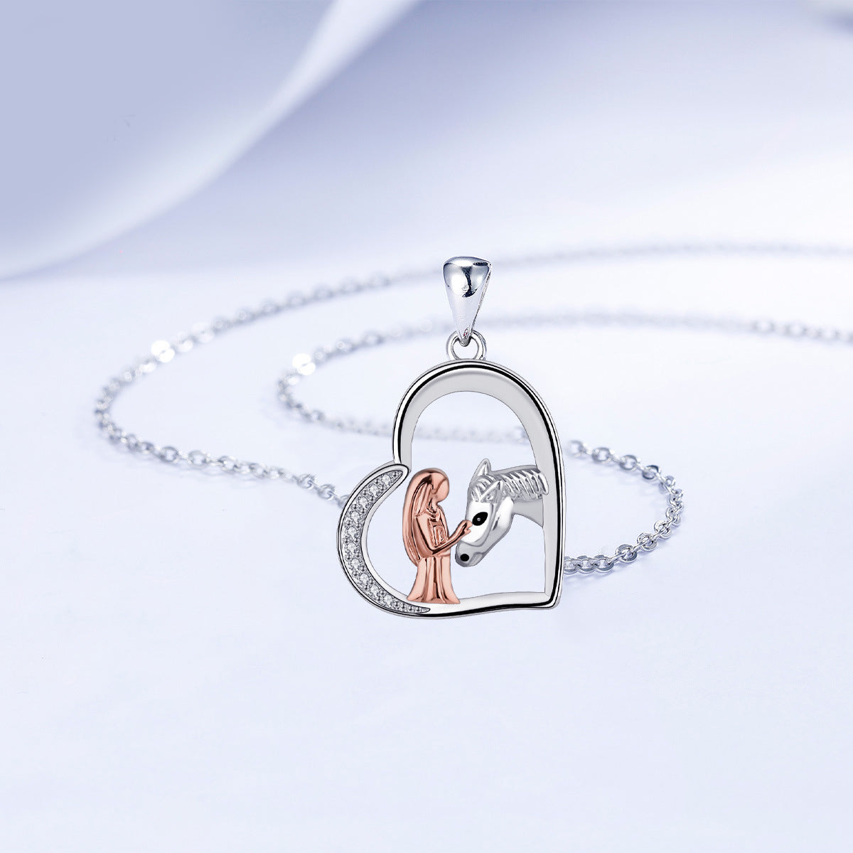 Copper With Silver/Rosegold Plated Heart Pendant Necklace for Women