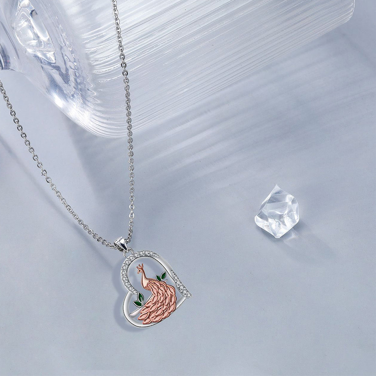 Copper With Silver/Rosegold Plated Peacock Pendant Necklace
